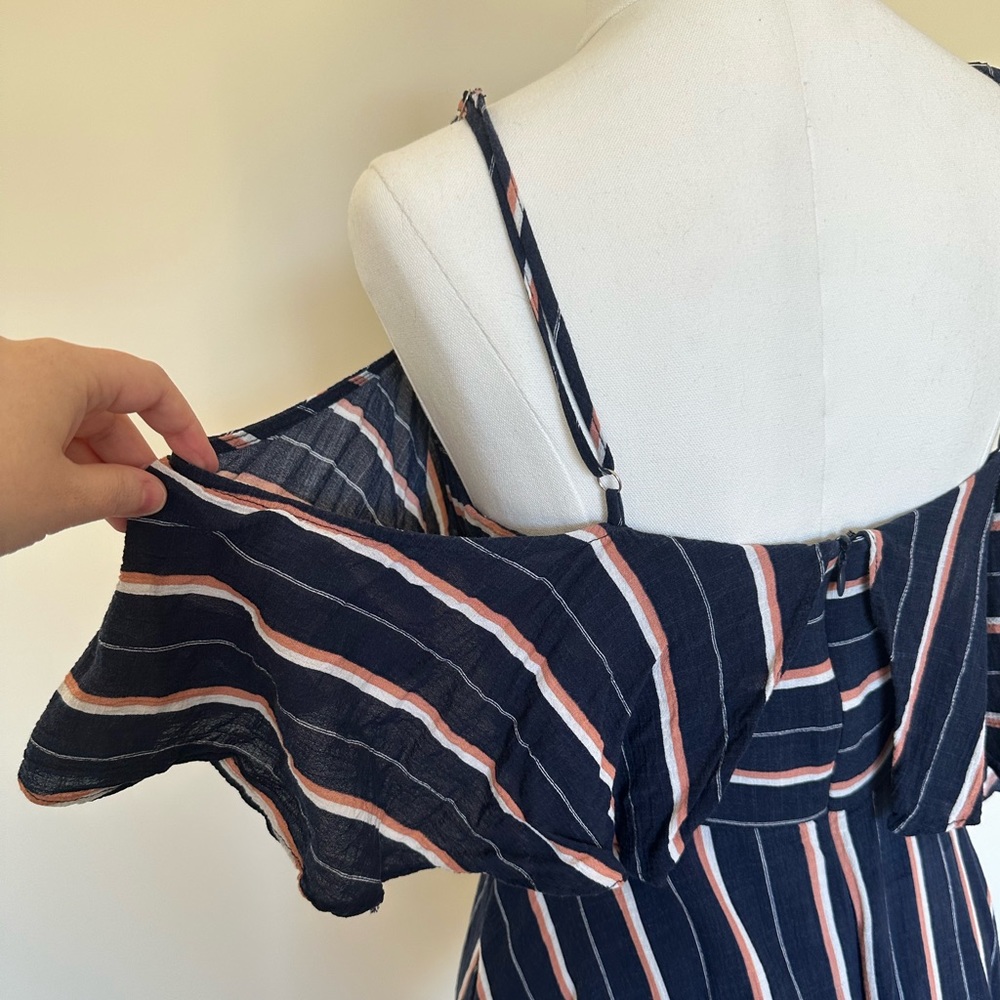 Chancery Striped Sundress with Asymmetrical Hem Cold Shoulder Sleeves - Size 12 - Picture 5 of 7